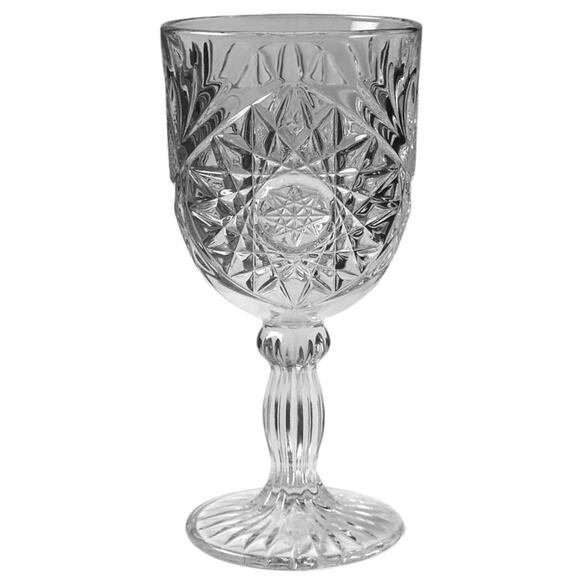 Vintage Hobstar Star Burst Glass Wine Water Goblets Set Of Four 4 - Picture 1 of 15